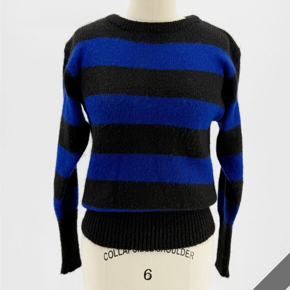 vtg Dior Christian Dior Blue Black Stripe Mohair Knit Sweater 80s P - Picture 1 of 7